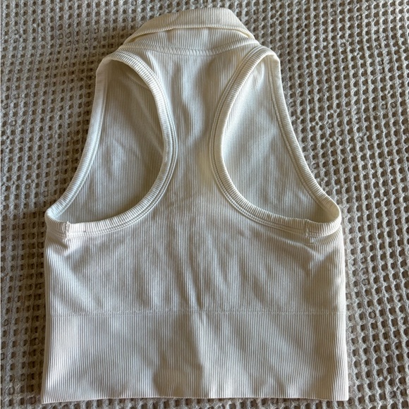Athleta White Ribbed Collared Top - Picture 2 of 3
